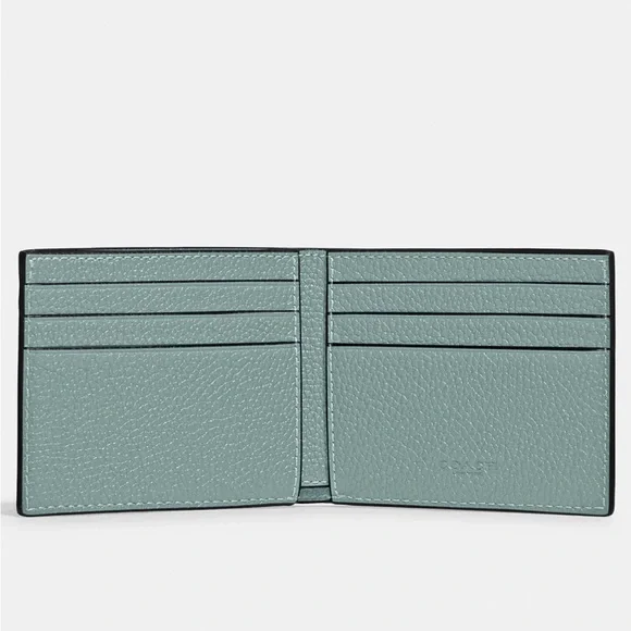 Coach Slim Billfold Wallet in Aqua/Midnight Navy